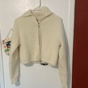 Cream Fuzzy Zip-Up Jacket